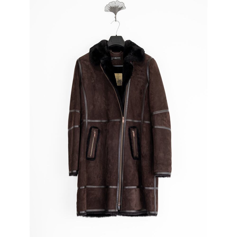 NWT Peruvian Connection Zermatt Espresso Lamb Leather Shearling Coat Size L